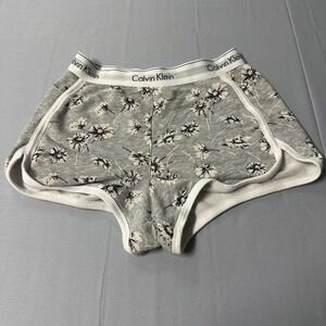 Calvin Klein Womens Gray Floral Daisy Logo Waistband Lounge Sleep‎ Shorts Small